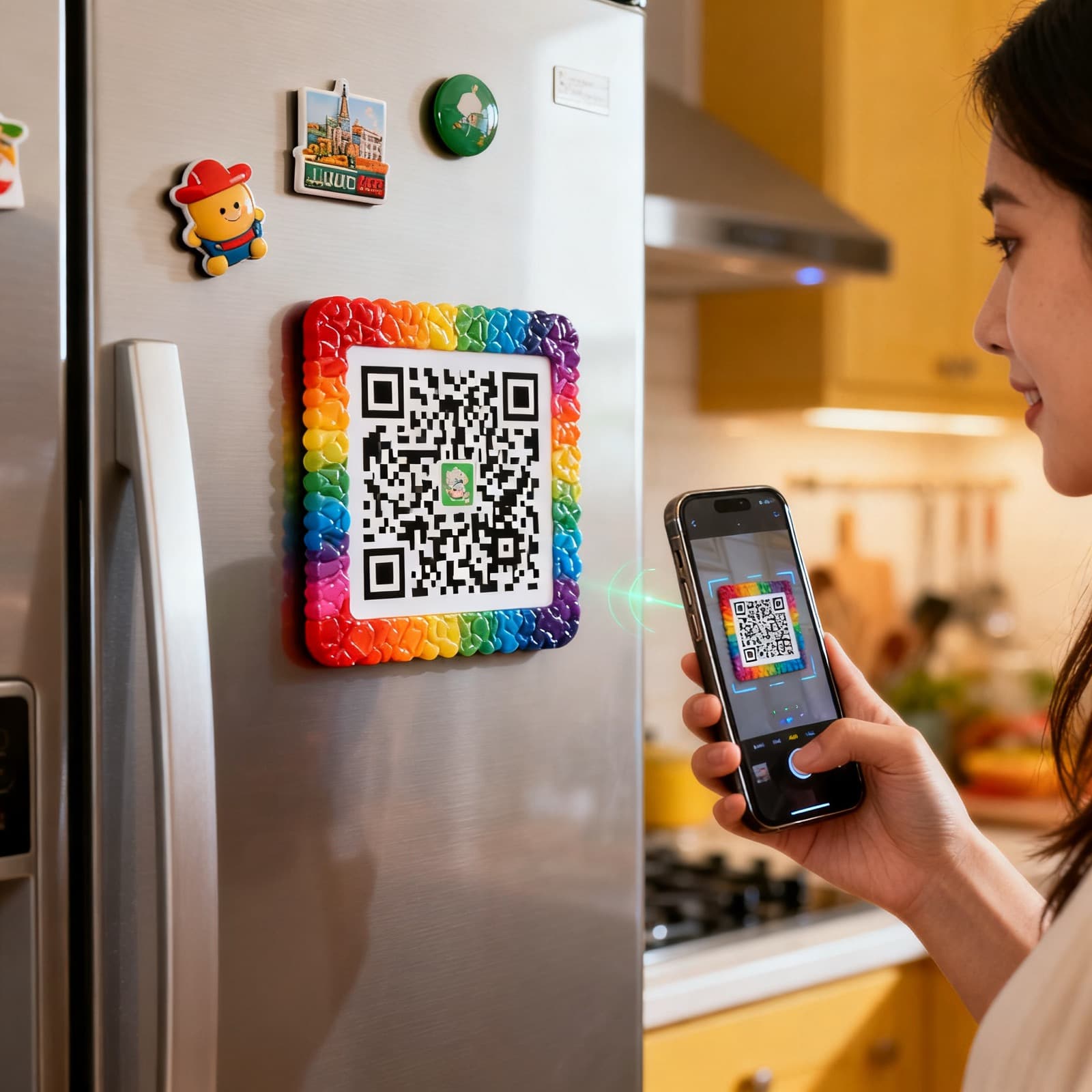 Buzdolabında qodla QR magneti — mahalle müşterisi tarıyor